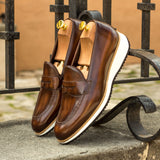 DapperFam Luciano in Brown Men's Hand-Painted Patina Loafer — Style 3512