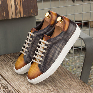DapperFam Rivale in Grey / Cognac Men's Hand-Painted Italian Leather Trainer in #color_