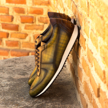 DapperFam Cesare in Brown / Khaki Men's Hand-Painted Patina Trainer in #color_