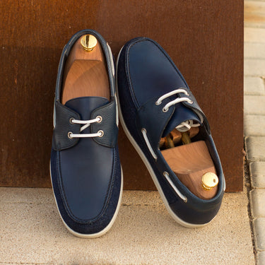 DapperFam Nauticus in Jeans / Navy Men's Sartorial & Italian Full Grain Leather Boat Shoe in #color_