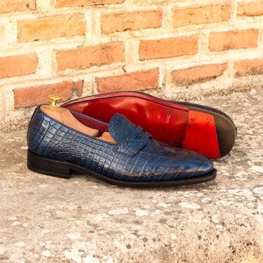 DapperFam Luciano in Navy Men's Italian Leather & Exotic US Alligator Loafer in #color_