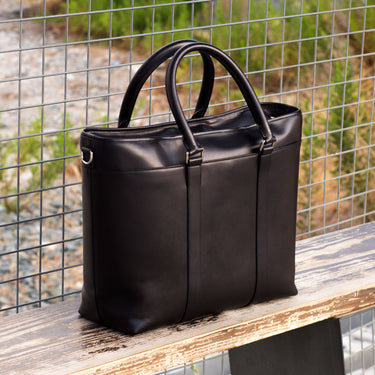DapperFam Luxe Men's Casual Tote in Black Painted Calf in