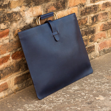 DapperFam Luxe Men's Satchel in Navy Painted Full Grain
