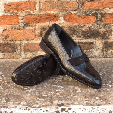 DapperFam Luciano in Black Men's Lux Suede & Italian Leather & Exotic US Alligator Loafer in #color_