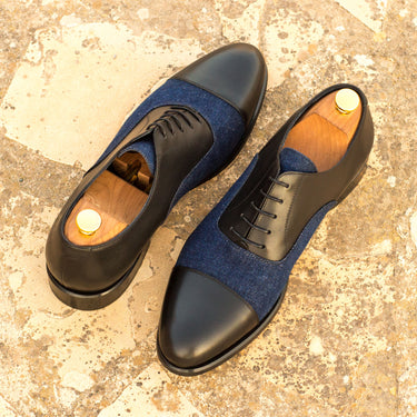 DapperFam Rafael in Black / Jeans Men's Sartorial & Italian Leather Oxford in #color_