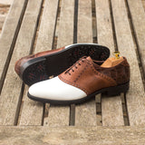 DapperFam Fabrizio Golf in Dark Brown / White / Med Brown Men's Italian Pebble Grain Leather Saddle