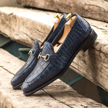 DapperFam Luciano in Navy Men's Italian Leather & Exotic US Alligator Loafer