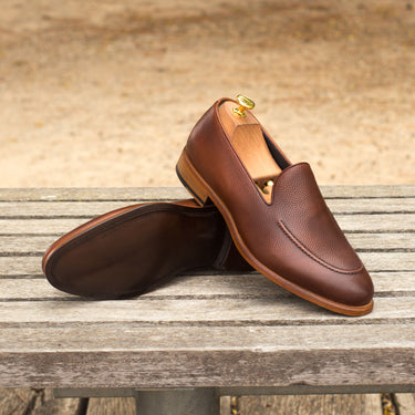 DapperFam Luciano in Med Brown / Dark Brown Men's Italian Leather & Pebble Grain Leather Loafer in #color_