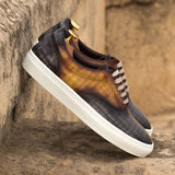 DapperFam Riccardo in Grey / Cognac Men's Hand-Painted Italian Leather Top Sider
