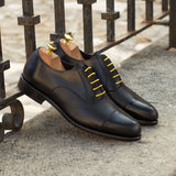 DapperFam Rafael in Black Men's Italian Leather & Italian Pebble Grain Leather Oxford