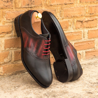 DapperFam Fabrizio in Black / Burgundy Men's Italian Leather & Hand-Painted Patina Saddle in #color_