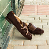 DapperFam Rialto in Brown / Dark Brown Men's Suede & Italian Leather Monk Slipper