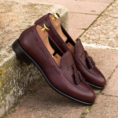 DapperFam Luciano in Burgundy Men's Italian Leather & Italian Pebble Grain Leather Loafer in #color_