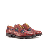 DapperFam Zephyr Golf in Tartan / Red Men's Sartorial & Italian Croco Embossed Leather Longwing Blucher in Tartan / Red