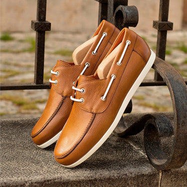 DapperFam Nauticus in Cognac / Med Brown Men's Italian Full Grain Leather Boat Shoe in