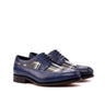 DapperFam Zephyr in Plaid / Navy Men's Sartorial & Italian Leather Longwing Blucher in Plaid / Navy #color_ Plaid / Navy