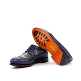 DapperFam Zephyr in Plaid / Navy Men's Sartorial & Italian Leather Longwing Blucher