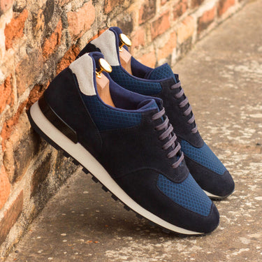 DapperFam Veloce in Navy / White Men's Lux Suede & Italian Suede Jogger in #color_