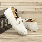 DapperFam King in White Men's Italian Leather Belgian Sneaker