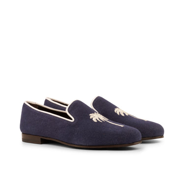 DapperFam Enzo in Navy / White Men's Linen & Grossgrain Slipper in Navy / White