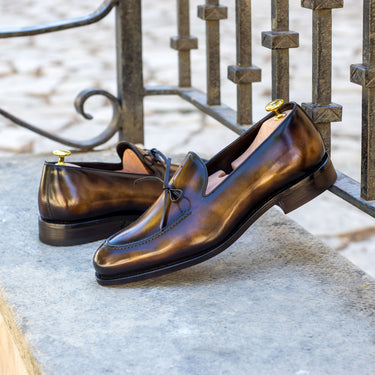 DapperFam Luciano in Tobacco Men's Hand-Painted Patina Loafer
