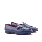 DapperFam Rialto in Navy / Black Men's Italian Leather Monk Slipper in Navy / Black