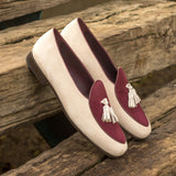 DapperFam Marcello in Ivory / Wine / Burgundy Men's Italian Leather & Suede Belgian Slipper