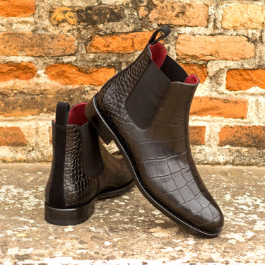 DapperFam Lucca in Black Women's Italian Croco Embossed Leather & Lux Suede Chelsea Boot in
