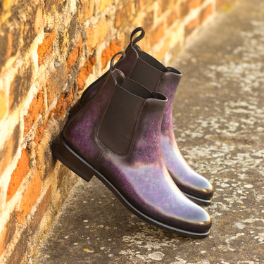 DapperFam Lucca in Black / Purple Women's Italian Suede & Hand-Painted Patina Chelsea Boot in