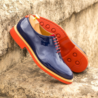DapperFam Giuliano in Cobalt Blue / Red Men's Italian Suede & Patent Leather Whole Cut in #color_