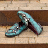 DapperFam Rialto in Turquoise Men's Hand-Painted Patina Monk Slipper