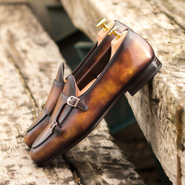 DapperFam Rialto in Fire Men's Hand-Painted Patina Monk Slipper in #color_
