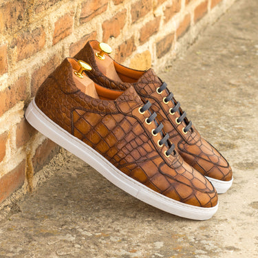 DapperFam Rivale in Med Brown Men's Italian Croco Embossed Leather Trainer in #color_