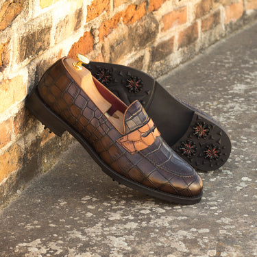 DapperFam Luciano Golf in Dark Brown / Med Brown Men's Italian Leather Loafer in #color_