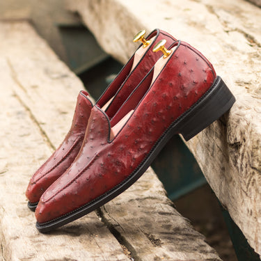DapperFam Luciano in Red / Black Men's Italian Leather & Exotic Ostrich Loafer in