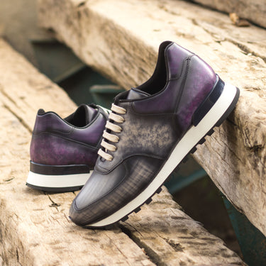 DapperFam Veloce in Grey / Purple Men's Hand-Painted Patina Jogger in #color_