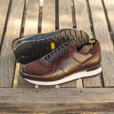 DapperFam Veloce in Burgundy Men's Lux Suede & Exotic Python Jogger