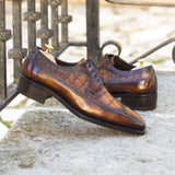 DapperFam Zephyr in Med Brown / Fire Men's Italian Hand-Painted Leather Longwing Blucher