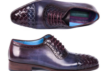 Paul Parkman Men's Woven Leather Captoe Oxfords in Navy & Purple