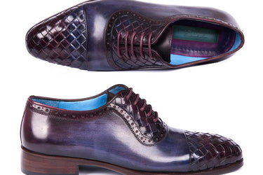 Paul Parkman Men's Woven Leather Captoe Oxfords in Navy & Purple