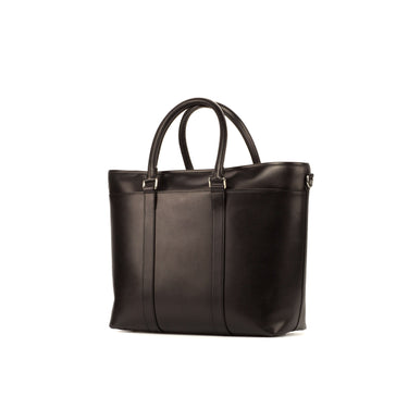 DapperFam Luxe Men's Casual Tote in Black Painted Calf in