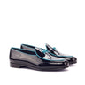 DapperFam Marcello in Turquoise / Black Men's Italian Patent Leather Belgian Slipper in Turquoise / Black