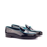 DapperFam Marcello in Turquoise / Black Men's Italian Patent Leather Belgian Slipper