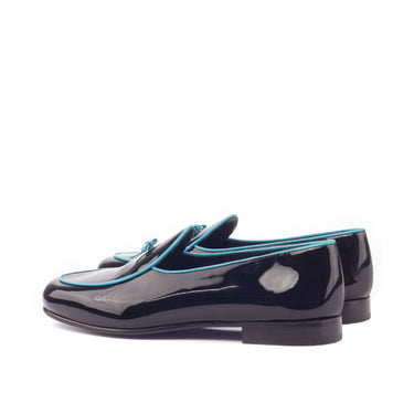 DapperFam Marcello in Turquoise / Black Men's Italian Patent Leather Belgian Slipper