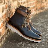 DapperFam Everest in Navy / Dark Brown / Med Brown Men's Italian Leather Hiking Boot