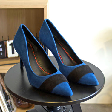 DapperFam Clarissa in Luxury Black / Deep Blue Women's Italian Suede High Heel