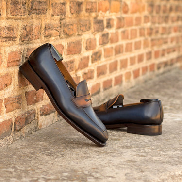 DapperFam Luciano in Navy / Med Brown / Cognac Men's Italian Leather Loafer in #color_