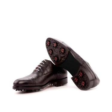 DapperFam Rafael Golf in Black / Houndstooth Men's Italian Croco Embossed Leather & Sartorial Oxford in