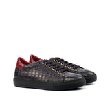 DapperFam Rivale in Black Men's Italian Croco Embossed Leather Trainer