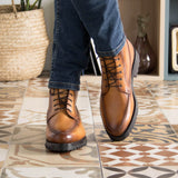 DapperFam Ryker in Cognac Men's Italian Leather Moc Boot